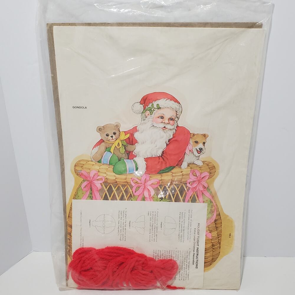 Vtg Holiday Flight Punch Out Paper Santa Hot Air Balloon Christmas Décor DIY Kit